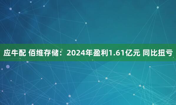 应牛配 佰维存储：2024年盈利1.61亿元 同比扭亏