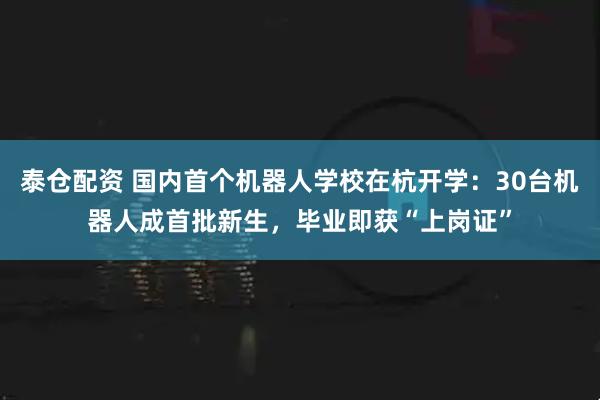 泰仓配资 国内首个机器人学校在杭开学:30台机器人成首批新生,毕业即获“上岗证”